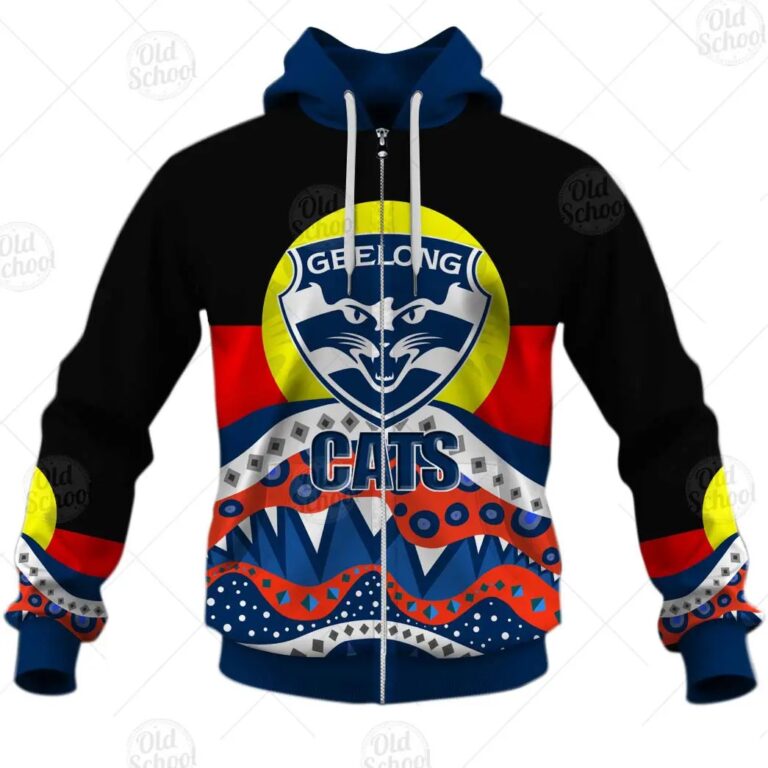 AFL Geelong Cats Dinky Di Lover Aboriginal Flag x Indigenous Zip Up Hoodie