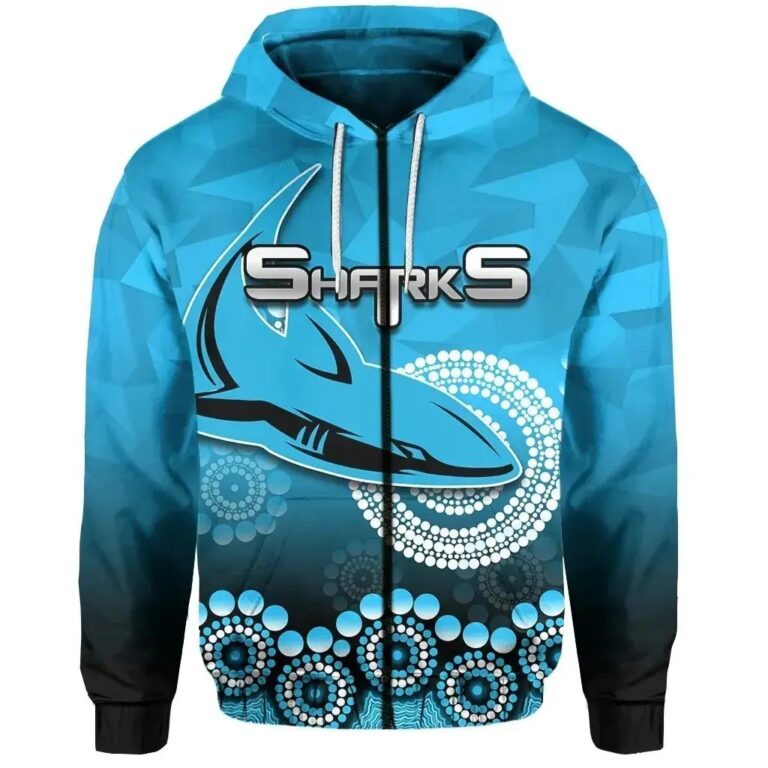 NRL Cronulla-Sutherland Sharks Aboriginal Mix 3D Patterns Zip Up Hoodie