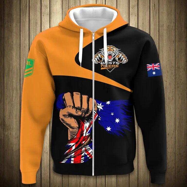 NRL Wests Tigers Black Beer Zip Up Hoodie