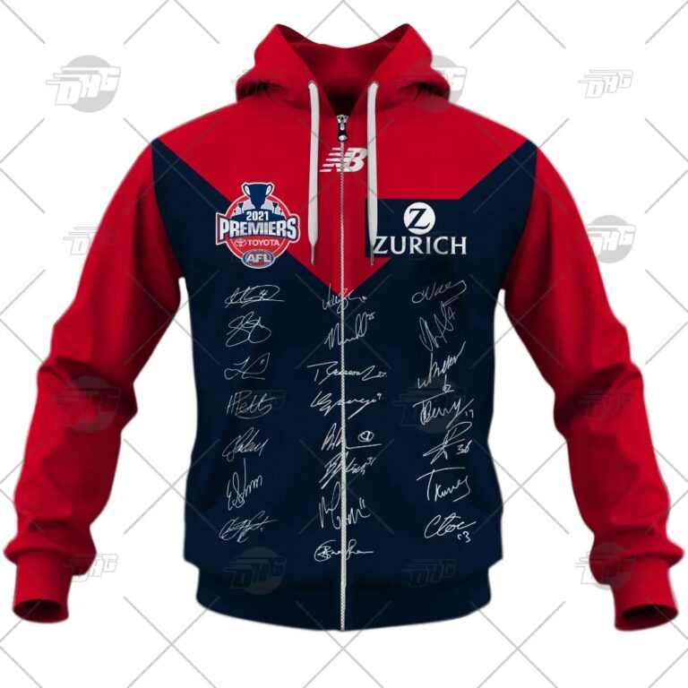 AFL Melbourne Demons 2021 Premiers Guernsey Team Signatures Zip Up Hoodie