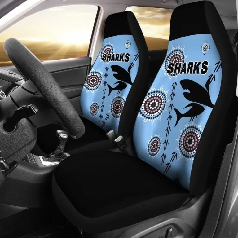NRL Cronulla Sutherland Sharks - Simple Indigenous Blue Car Seat Covers