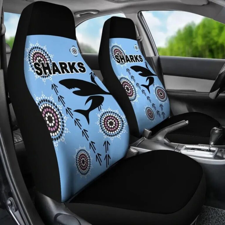 NRL Cronulla Sutherland Sharks - Simple Indigenous Blue Car Seat Covers