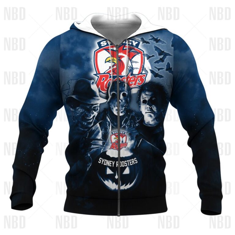 NRL Sydney Roosters Halloween Zip Hoodie T Shirt Long Sleeve Hawaiian