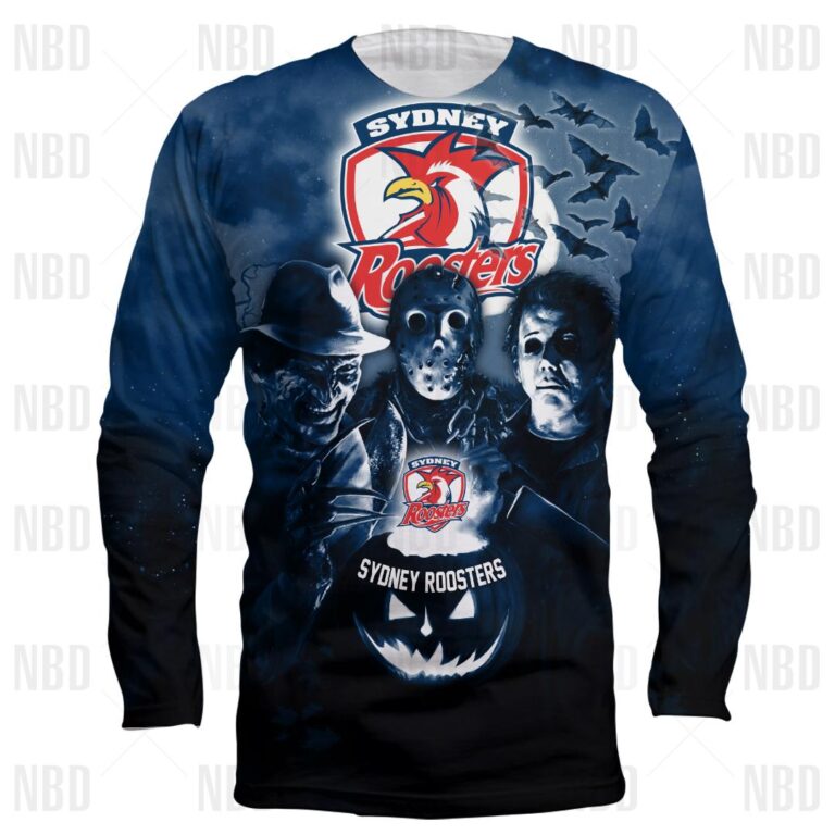 NRL Sydney Roosters Halloween Zip Hoodie T Shirt Long Sleeve Hawaiian