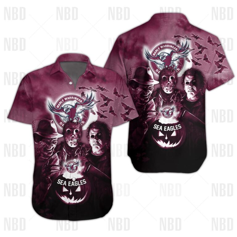 NRL Manly Warringah Sea Eagles Halloween Zip Hoodie T Shirt Long Sleeve Hawaiian