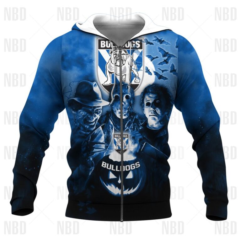 NRL Canterbury Bankstown Bulldogs - Halloween Zip Hoodie T Shirt Long Sleeve Hawaiian