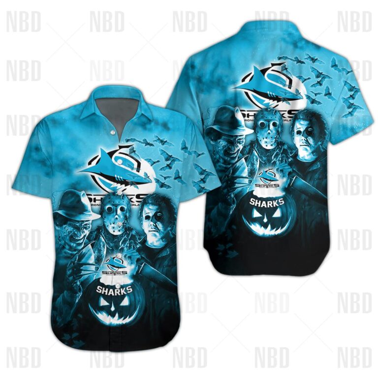 NRL Cronulla-Sutherland Sharks Halloween Zip Hoodie T Shirt Long Sleeve Hawaiian