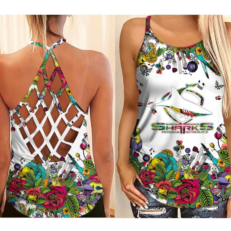 NRL Cronulla-Sutherland Sharks | Women's Criss Cross Tanktop/Hollow Tank Top/Legging