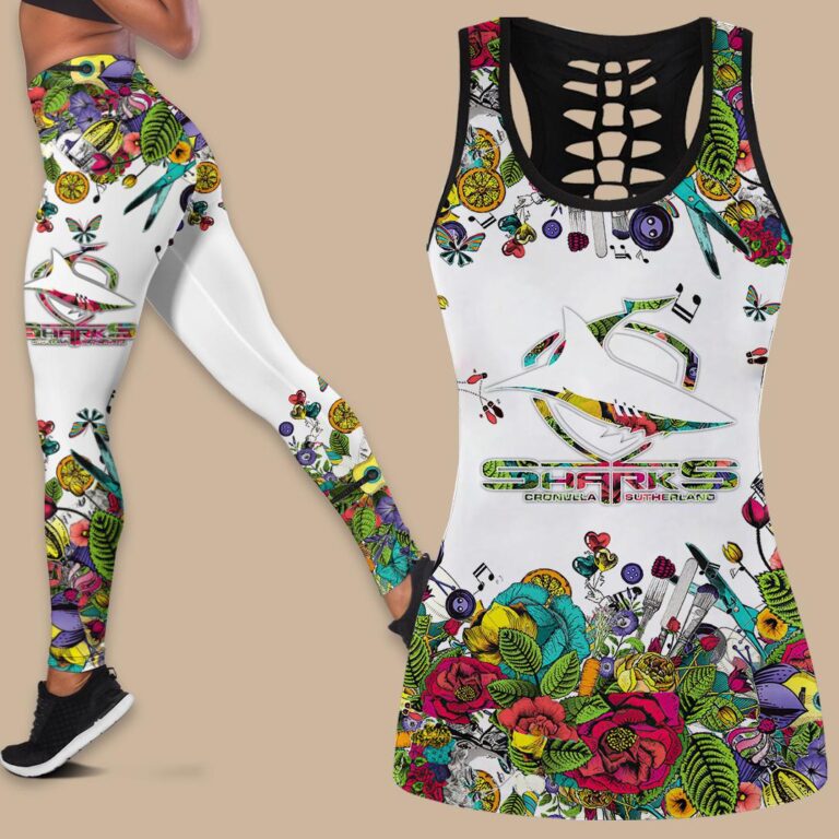 NRL Cronulla-Sutherland Sharks | Women's Criss Cross Tanktop/Hollow Tank Top/Legging