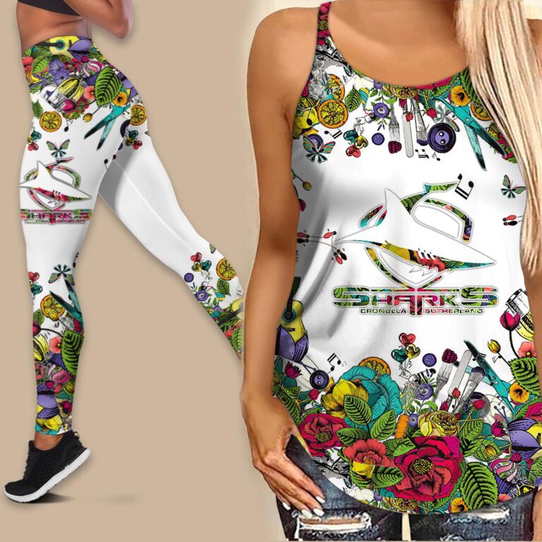 NRL Cronulla-Sutherland Sharks | Women's Criss Cross Tanktop/Hollow Tank Top/Legging