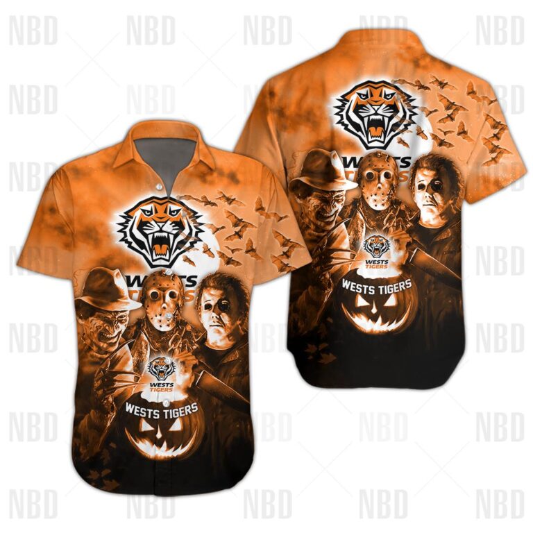 NRL Wests Tigers Halloween Zip Hoodie T Shirt Long Sleeve Hawaiian