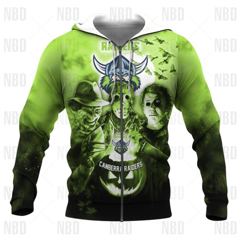 NRL Canberra Raiders Halloween Zip Hoodie T Shirt Long Sleeve Hawaiian