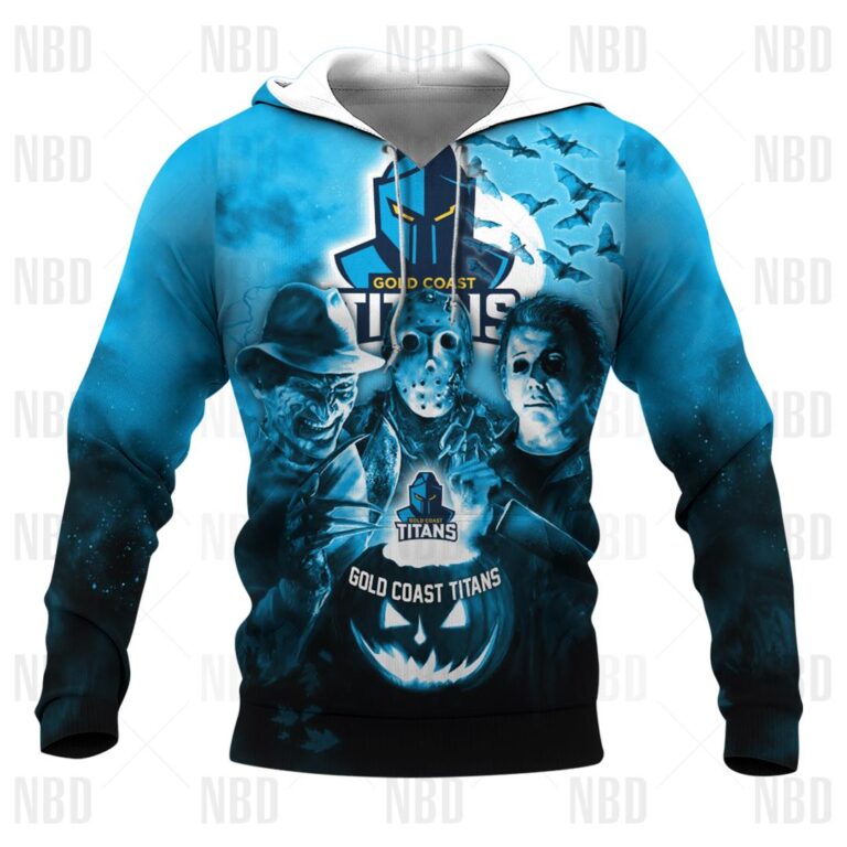 NRL Gold Coast Titans Halloween Zip Hoodie T Shirt Long Sleeve Hawaiian