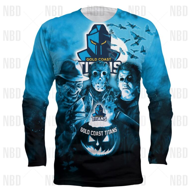 NRL Gold Coast Titans Halloween Zip Hoodie T Shirt Long Sleeve Hawaiian