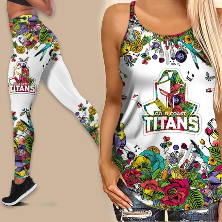 NRL Gold Coast Titans | Women's Criss Cross Tanktop/Hollow Tank Top/Legging